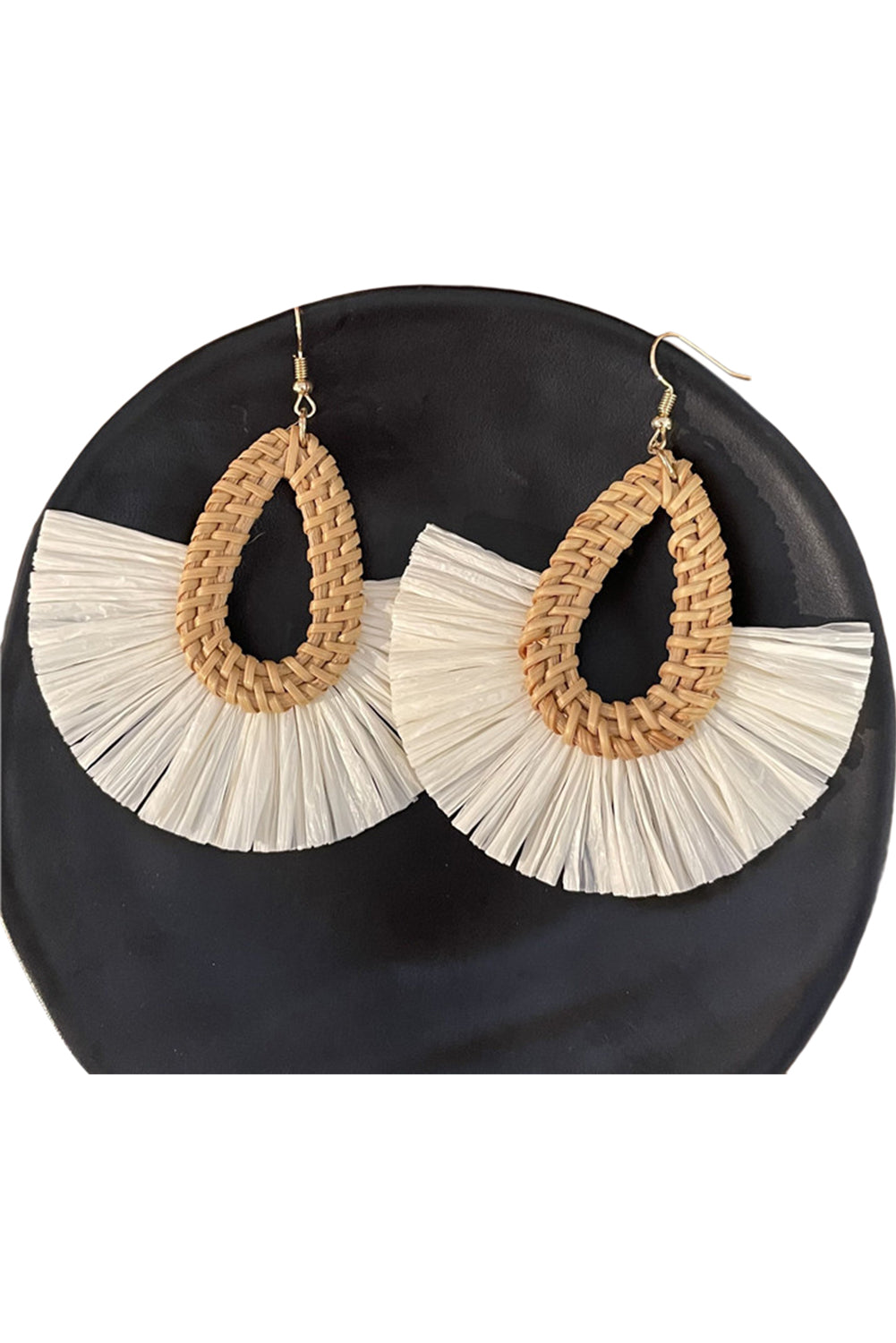 Beige Bohemian Semi-circle Woven Drop Earrings