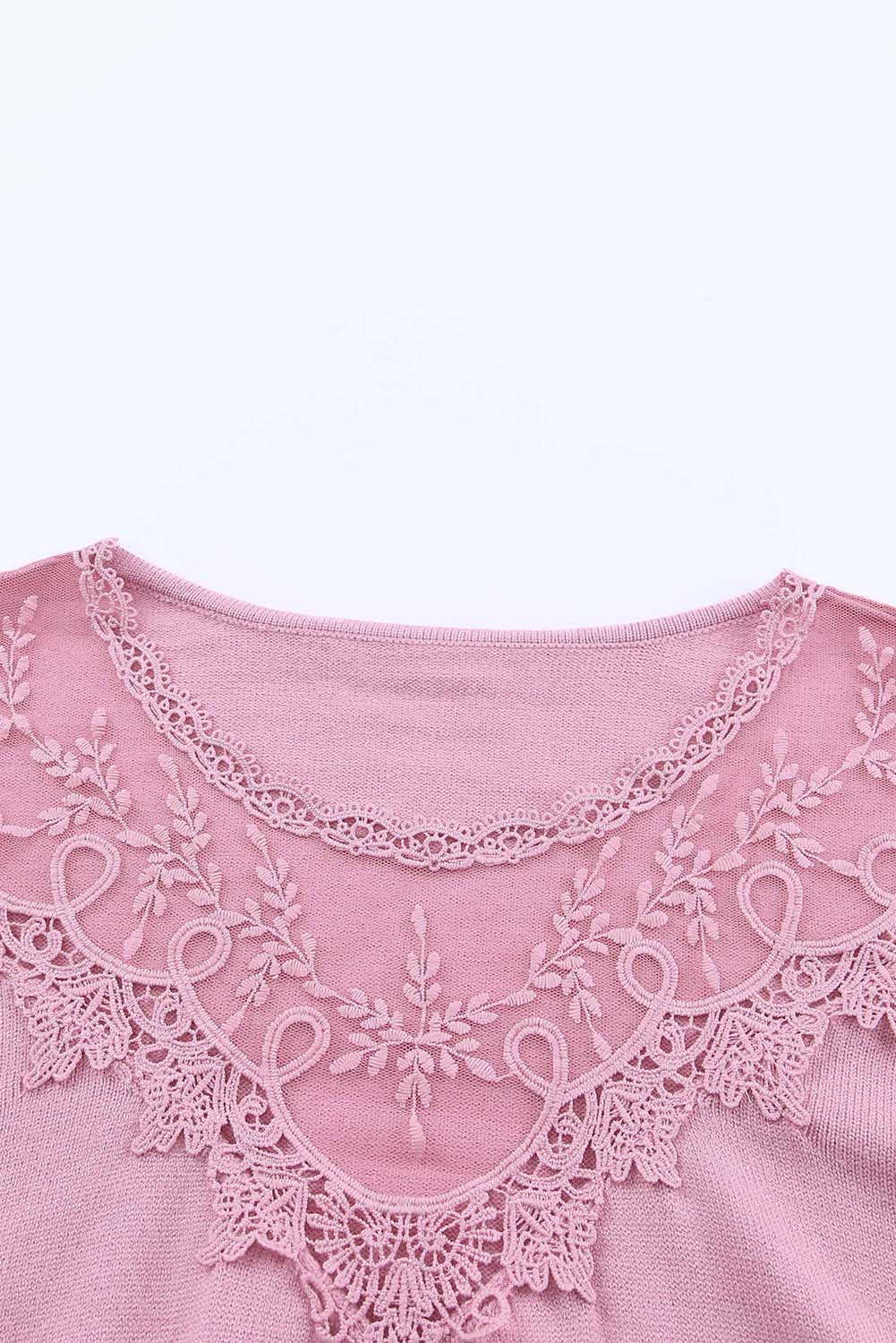 Pink Lace Splicing Knitted Sweater