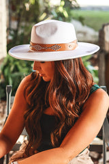 White Studded Wide Brim Panama Hat