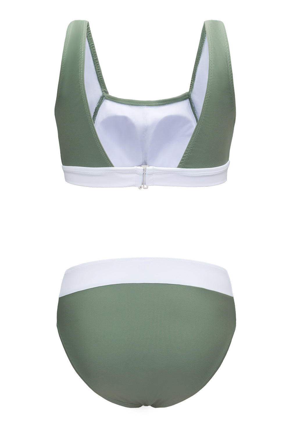 Green Color Block Open Back High Waist Bikini Swimwear