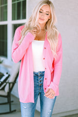 Pink Waffle Knit Dropped Shoulder Cardigan