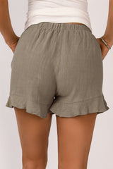 Khaki High Waist Pocketed Ruffle Shorts