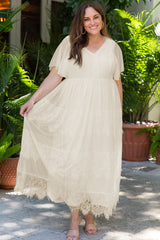 White Plus Size Lace A-line Boho Wedding Dress