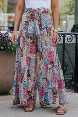 Multicolor Boho Paisley Mixed Print High Waist Pants