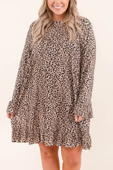 Leopard Plus Size Ruffle Long Sleeve Mini Dress