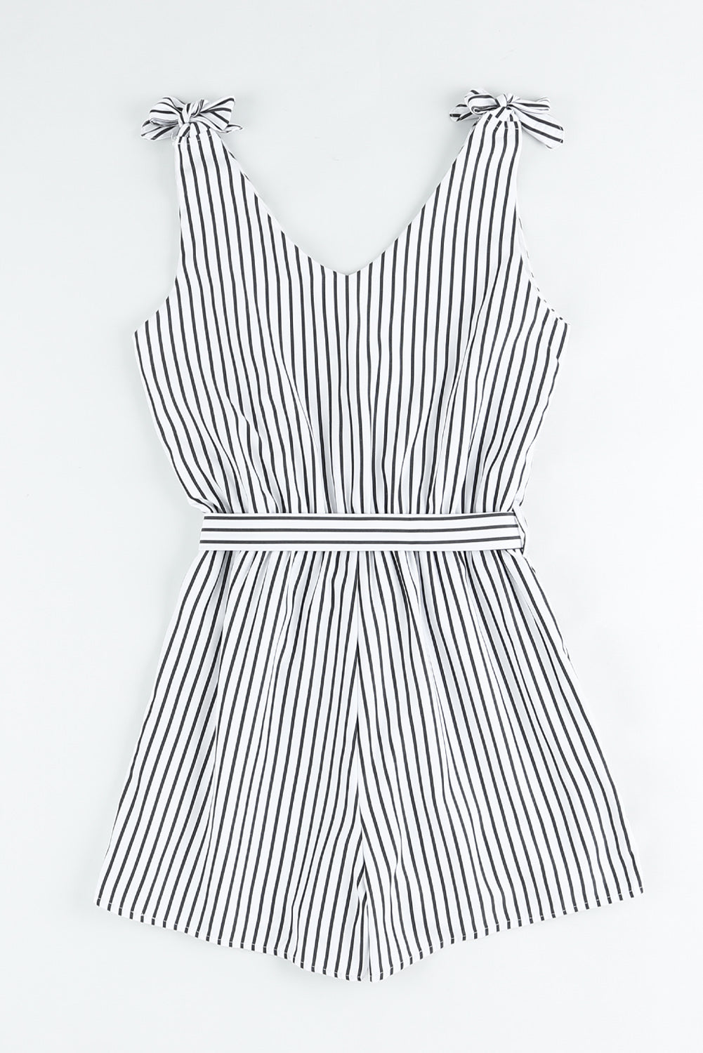 White Striped Print Wrap Sleeveless Romper