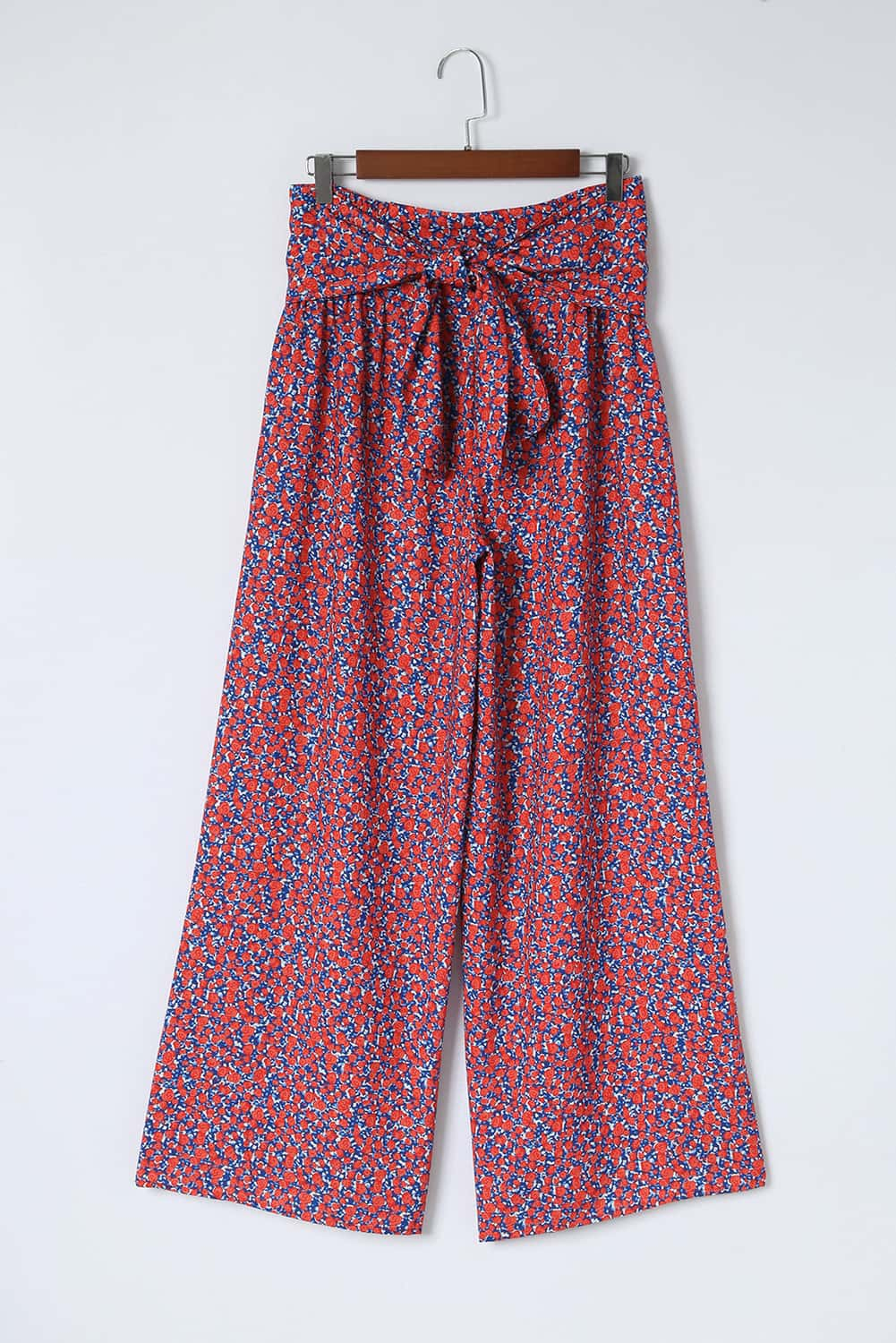 Ditsy Floral Print Tie Front Wide Leg Pants