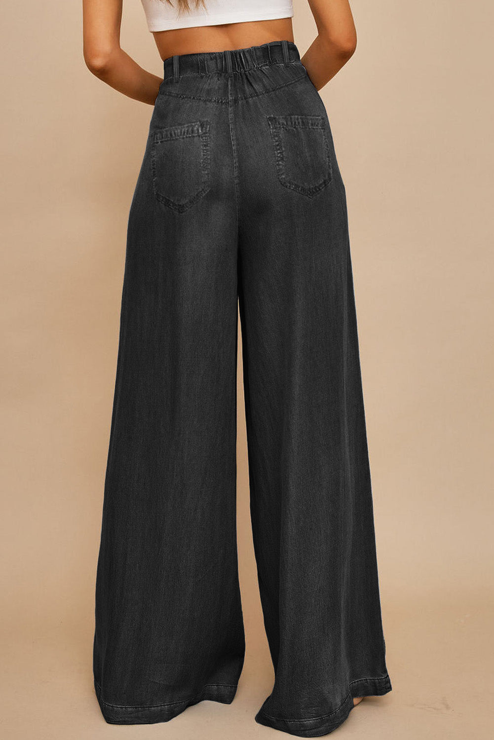 Black Tencel Wide Leg Soft Denim Pants