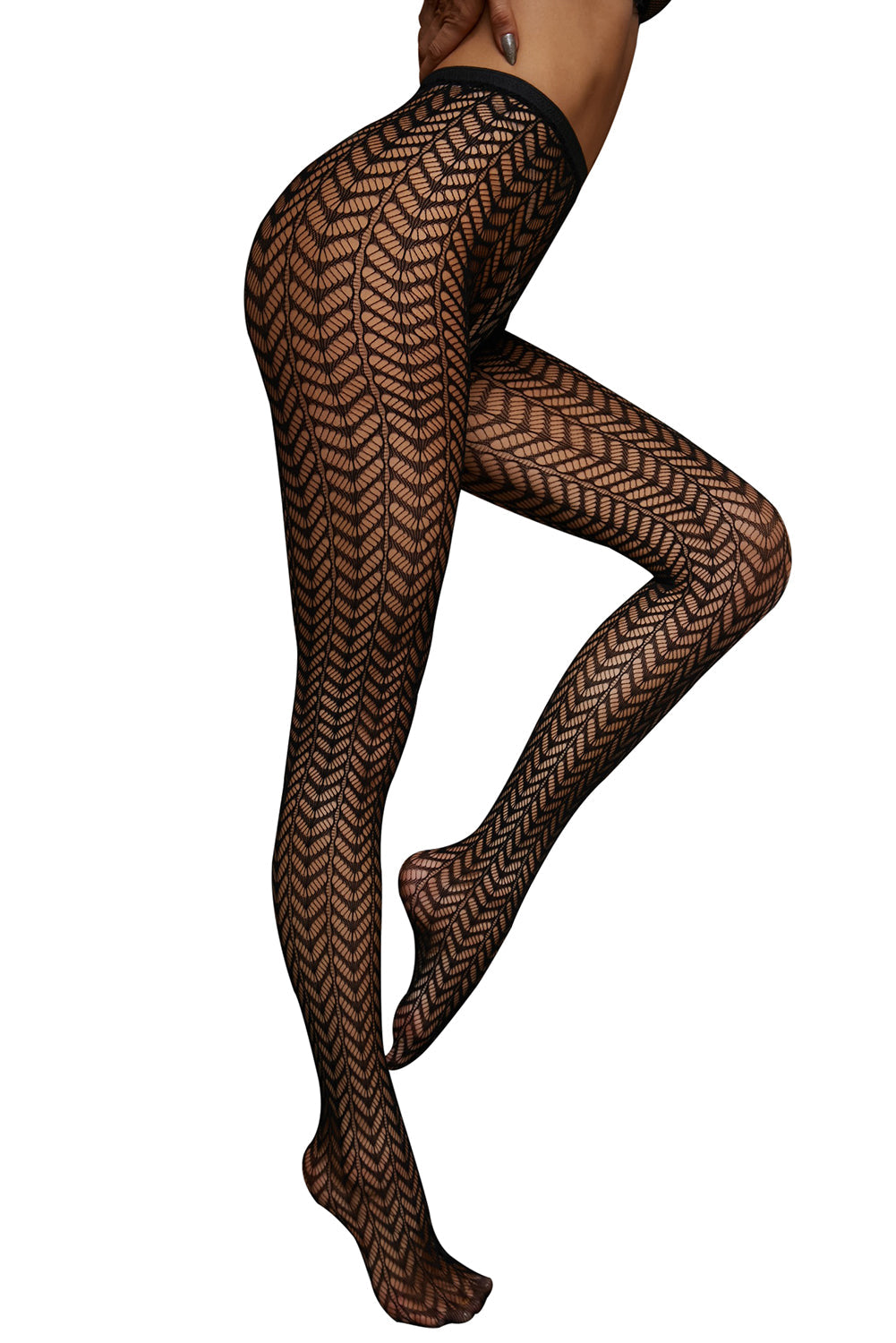 Black Chevron High Waist Mesh Pantyhose