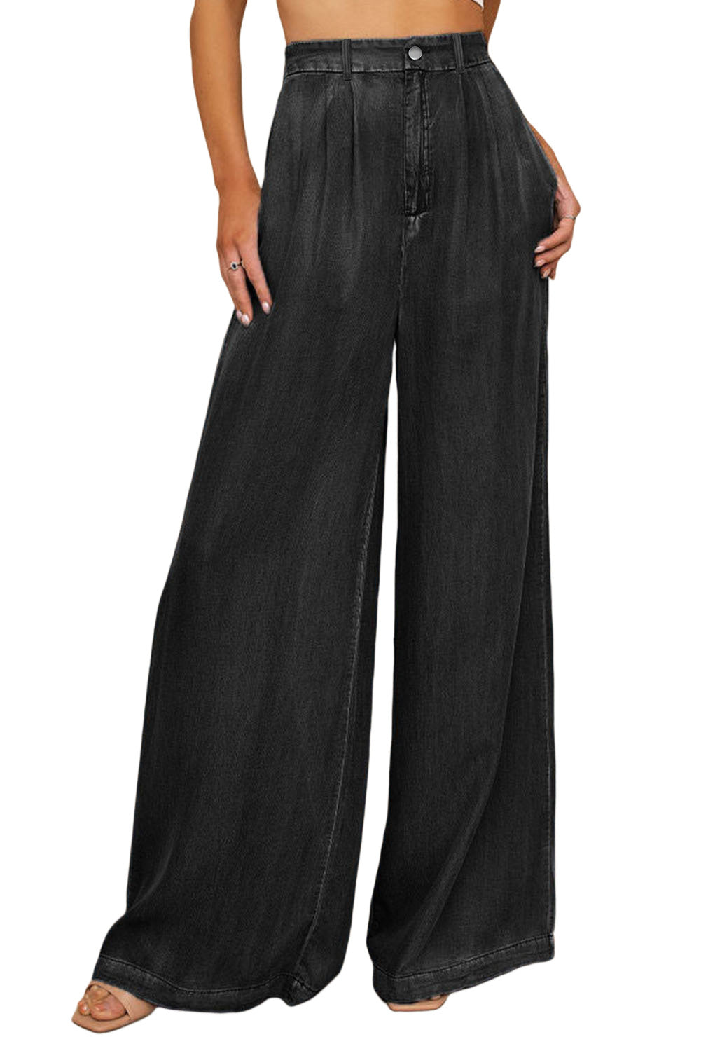 Black Tencel Wide Leg Soft Denim Pants