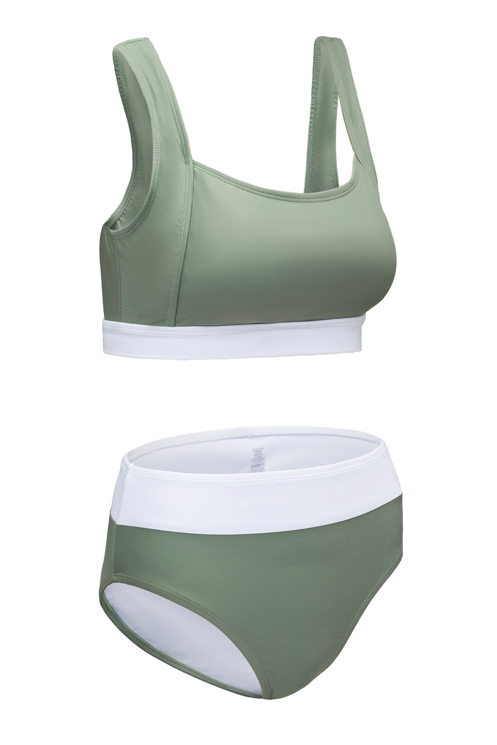 Green Color Block Open Back High Waist Bikini Swimwear