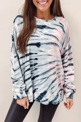 Sky Blue Tie-Dye Crewneck Long Sleeve Shift Pullover