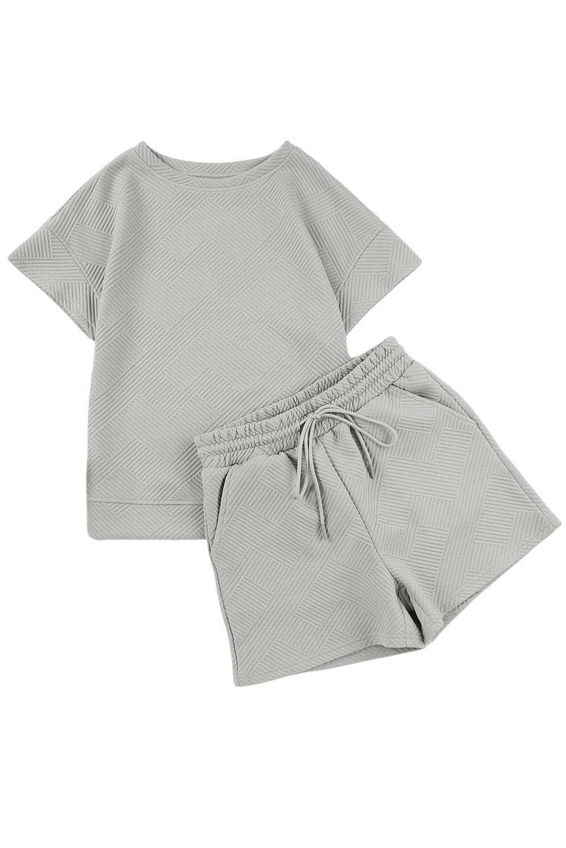 Amicgeless Textured Crewneck Top and Drawstring Shorts Set