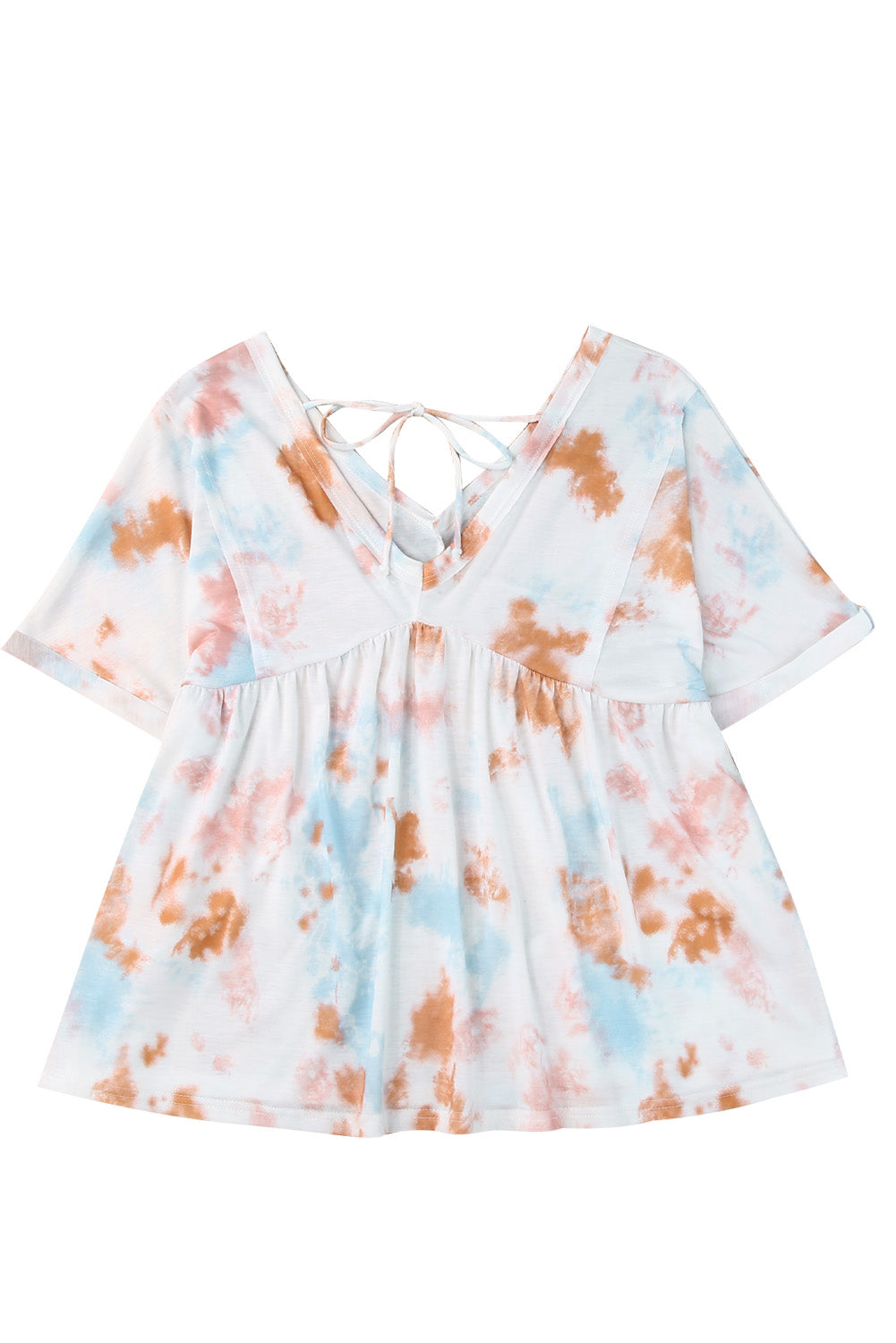 White Tie Dye Flowy Short Sleeve Top