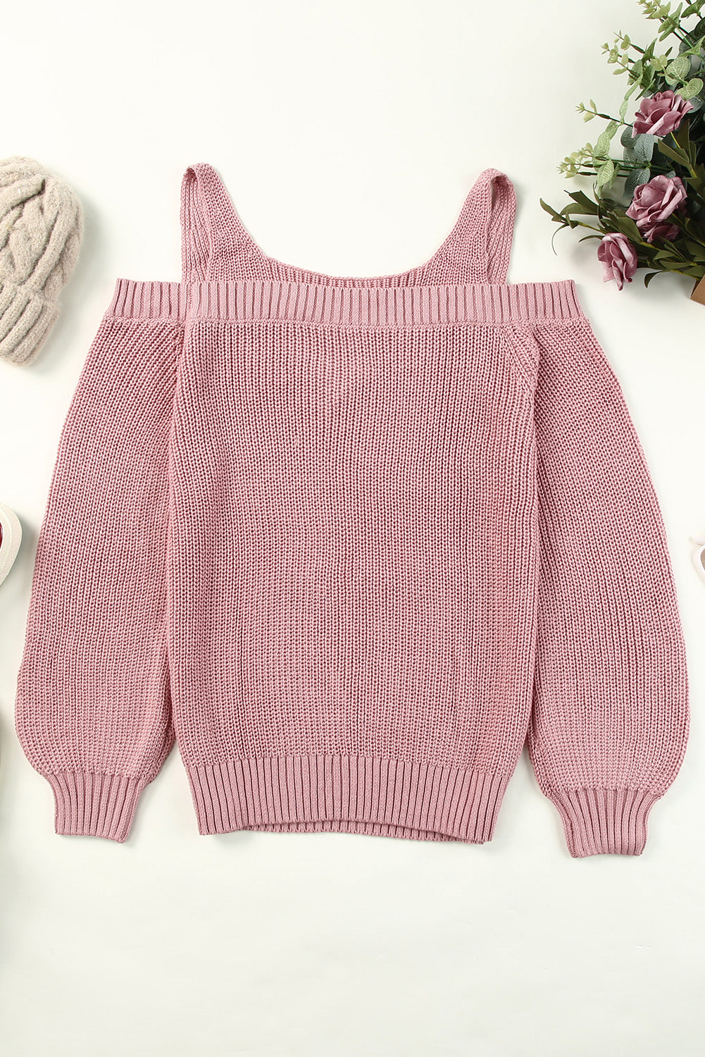 White Dew Shoulder Knitted Sweater