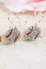 Silver Rhinestone Football Stud Earrings