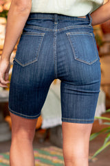 Blue Slim Fitted Denim Biker Shorts