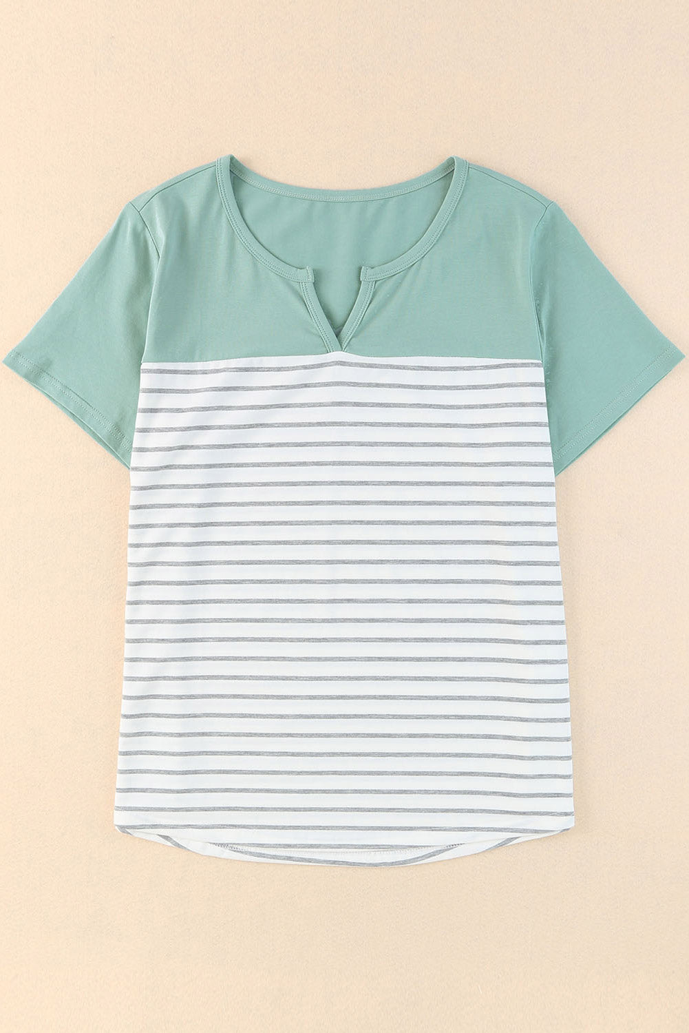 Green Contrast Striped Plus Size Short Sleeve Tee