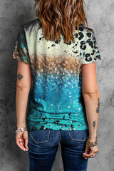 Sky Blue Leopard Tie-dye Bleached T-shirt