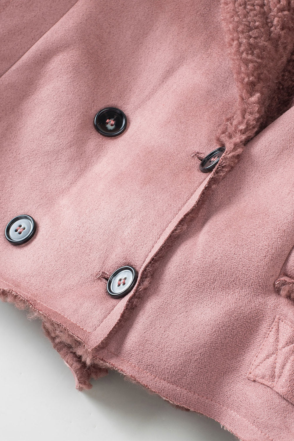 Pink Plush Lining Suede Cropped Double Breasted Coat