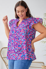 Purple Plus Size Floral Print Ruffle Sleeve Blouse