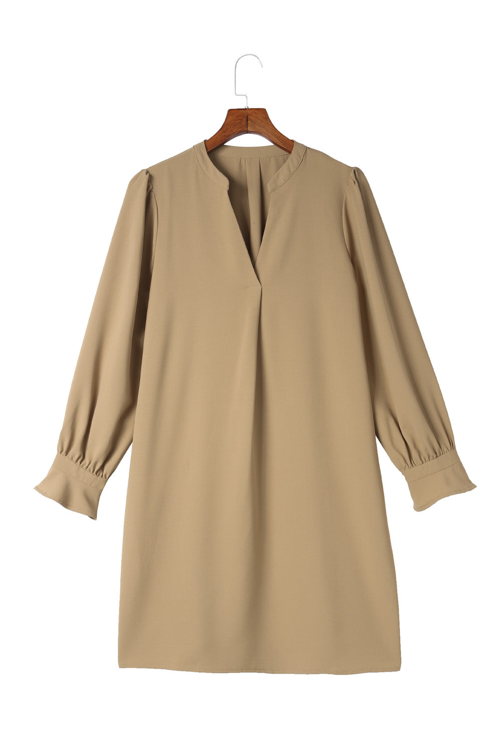 Black Split V Neck Ruffled Sleeves Shirt Dress