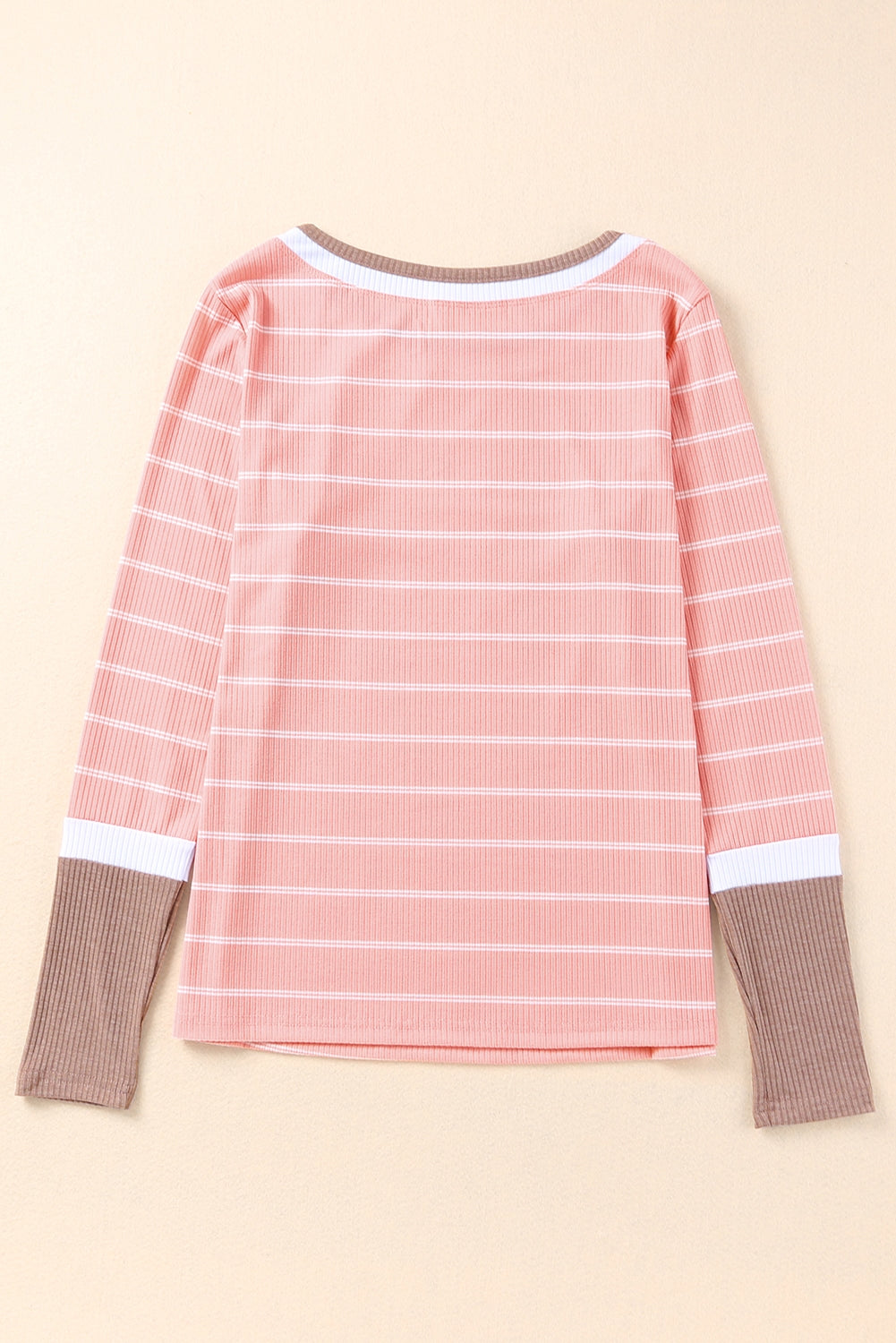 Blue Extend Color Block Cuffs Rib Knit Striped Pullover