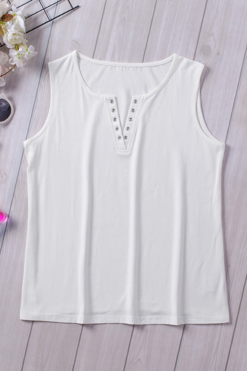 Gray Solid Slim-fit V Neck Tank Top