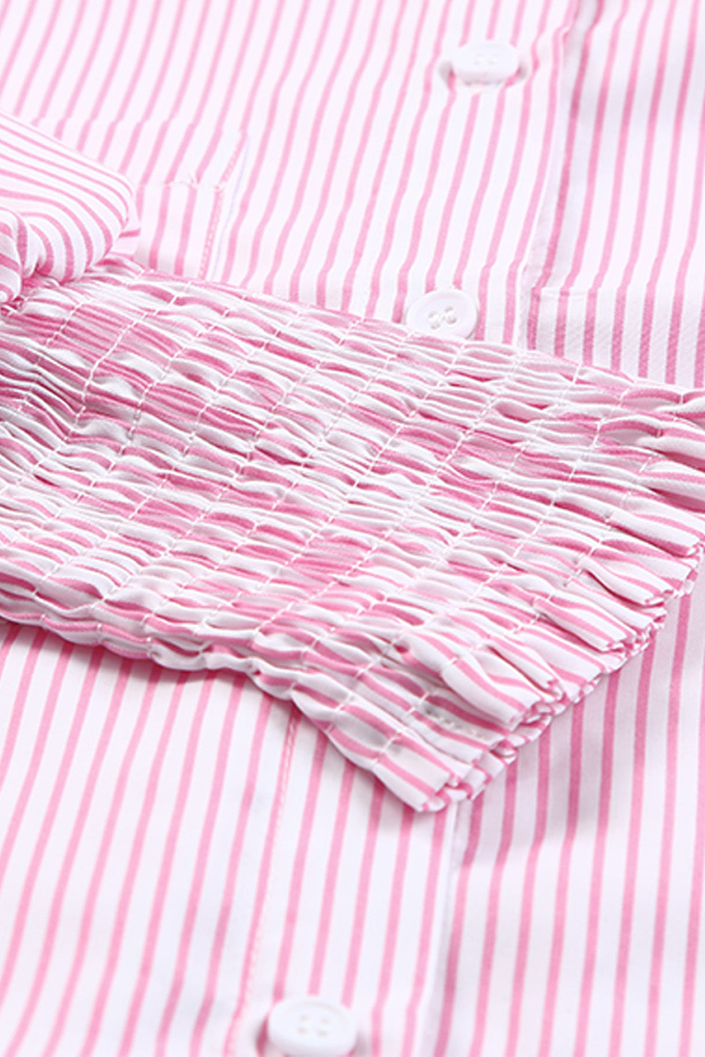 Smocked Cuffed Striped Boyfriend Shirt with Pocket