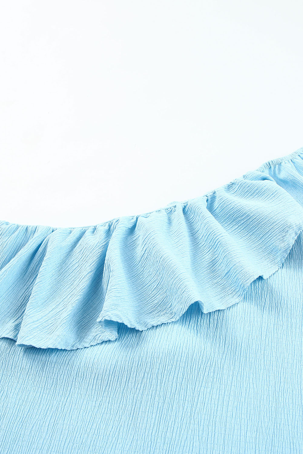 Sky Blue Ruffle One Shoulder Crinkle Tank