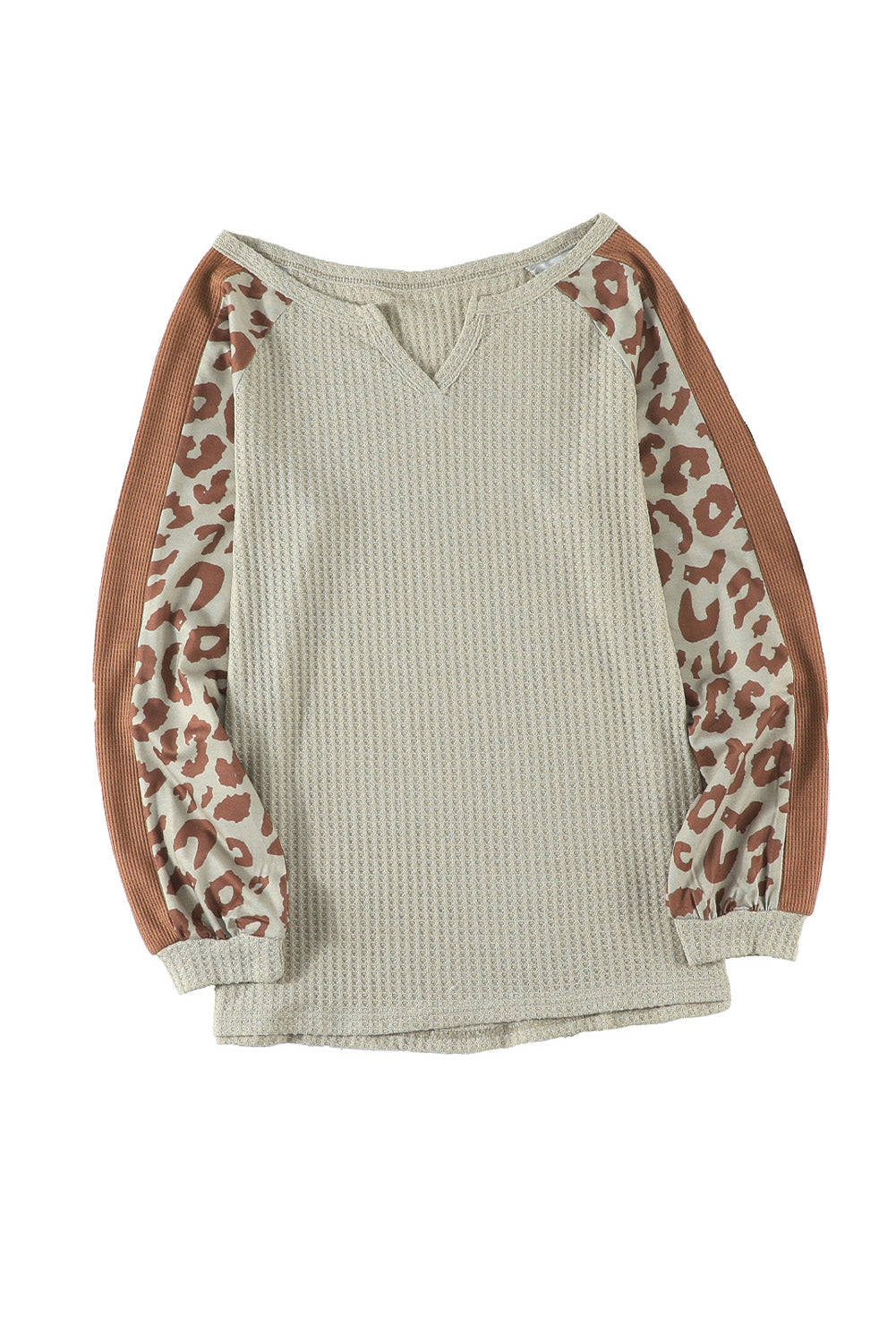 Mocha Leopard Print Waffle Knit Long Sleeve Top