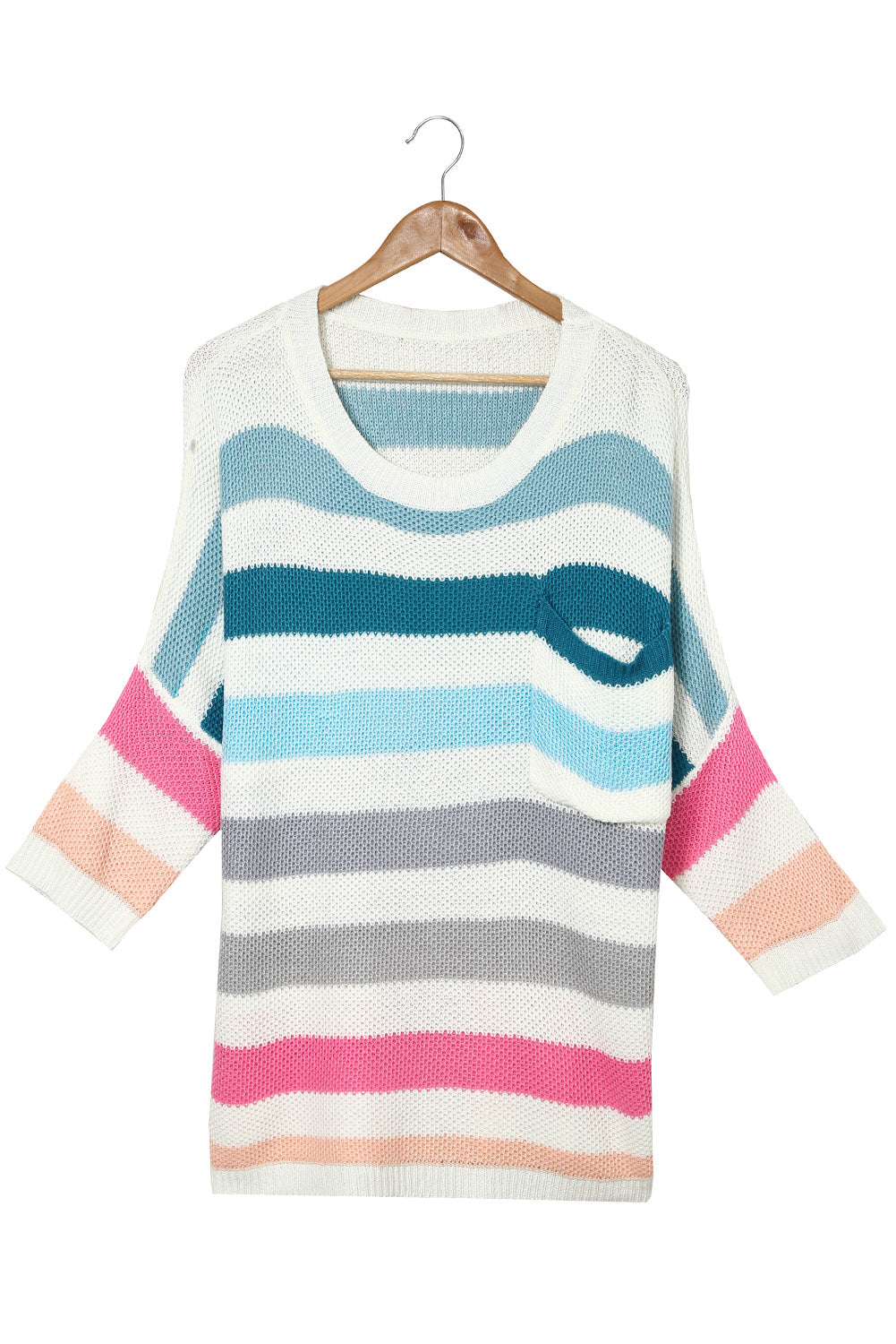 Multicolor Striped Knit Top with Chest Pocket