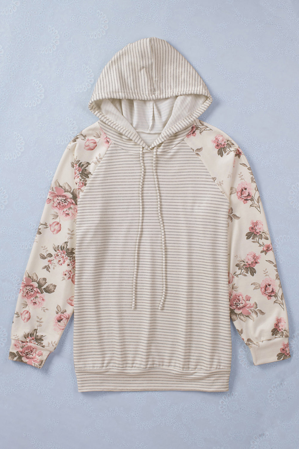 Stripe Plus Size Floral Raglan Sleeve Striped Hoodie