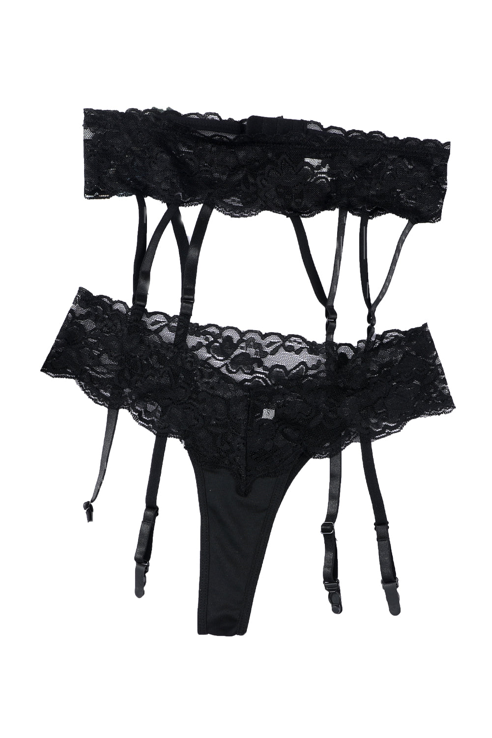 Black Vintage Lace Garter Belt with Thong