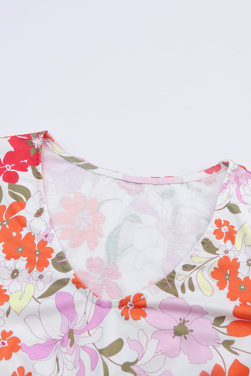White V Neck 3/4 Sleeve Floral Dress