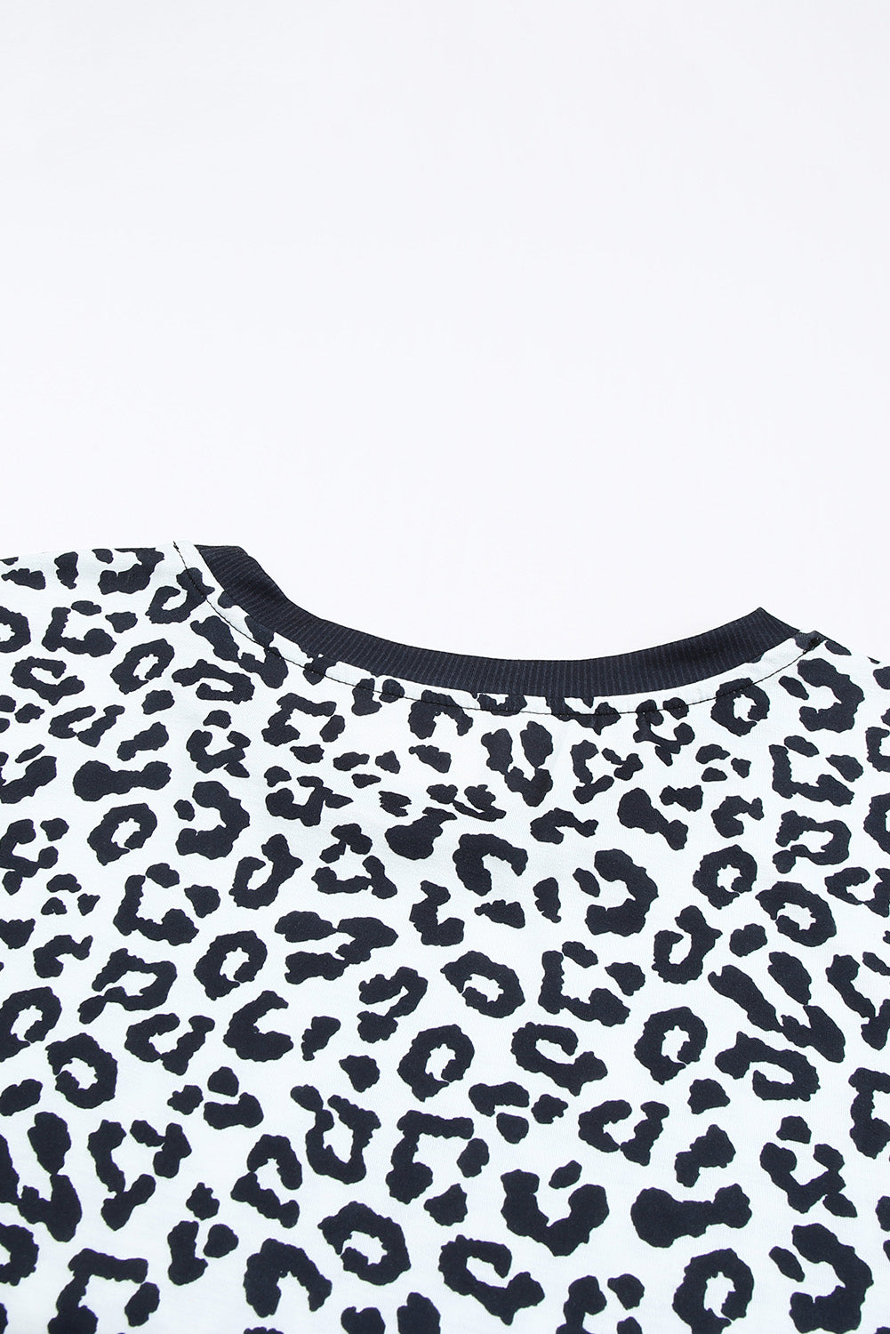 White Camouflage Print Round Neck T-shirt with Slits