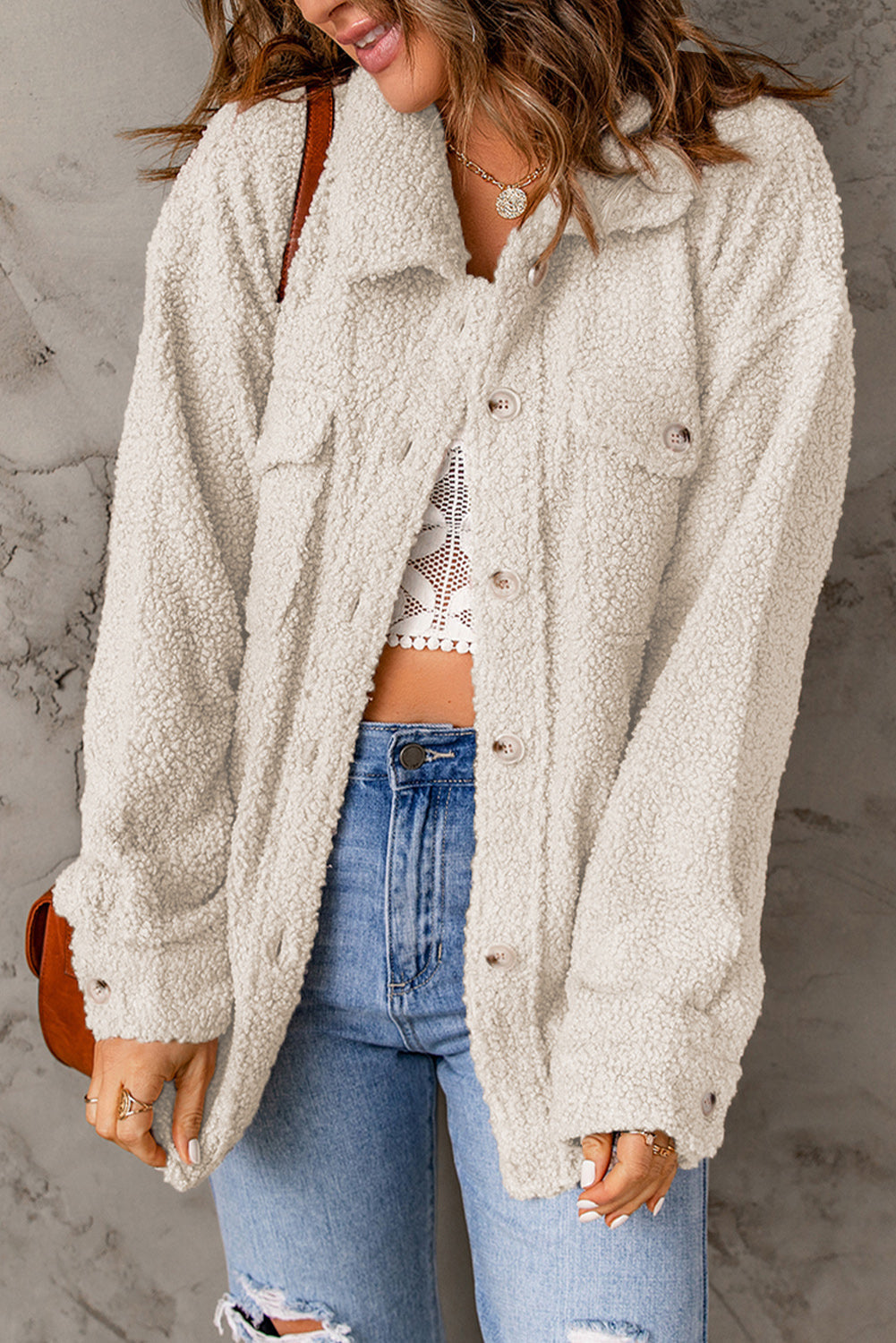Brown Flap Pockets Button Front Jacket