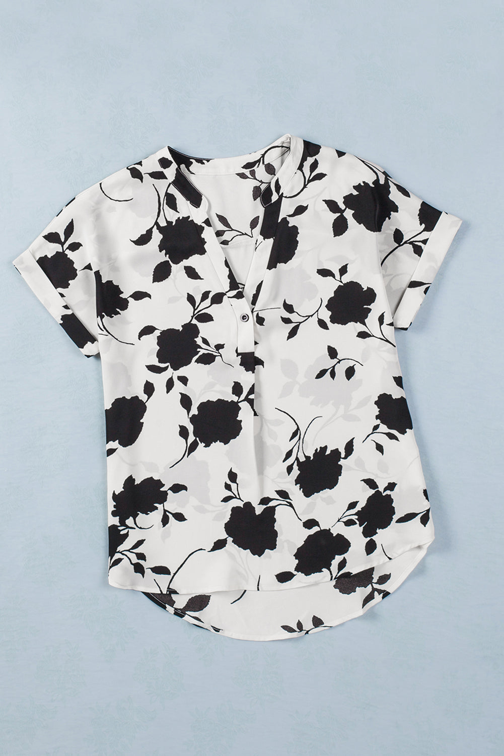 Black Floral Printed Short Sleeve Blouse