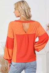 Red Studded V Neckline Exposed Seam Textured Knit Top