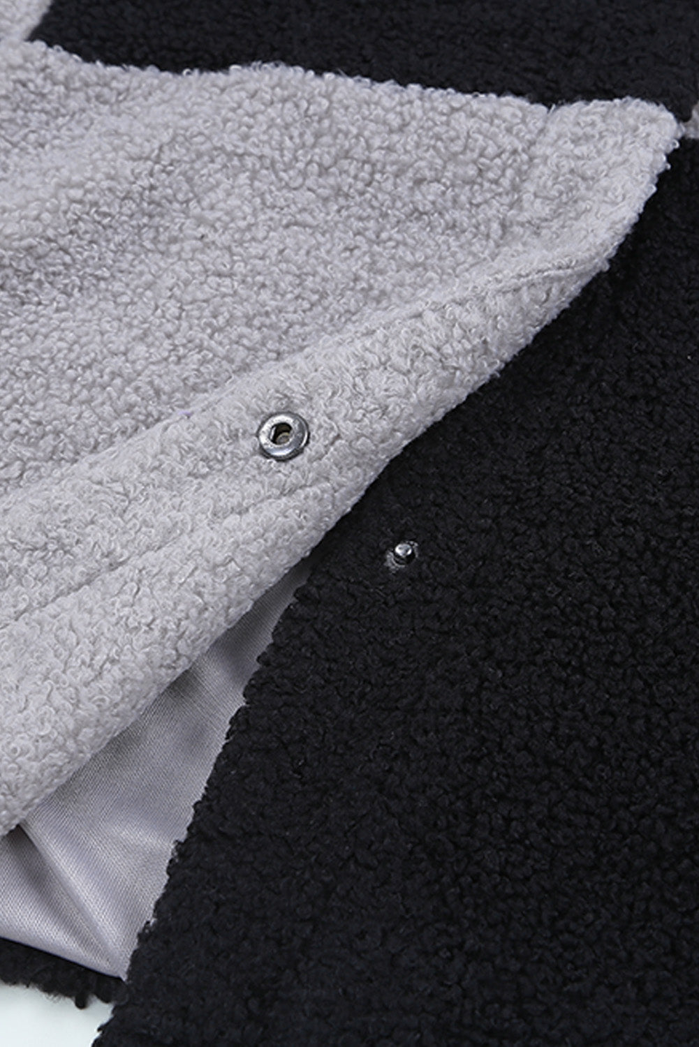 Black Colorblock Checkered Sherpa Jacket