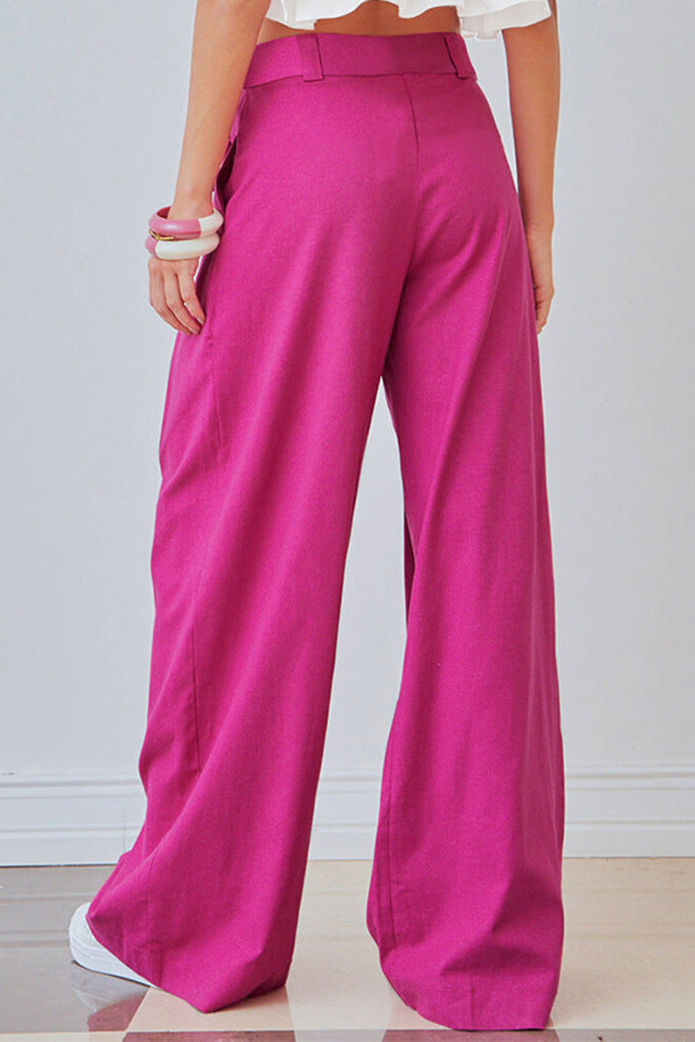 Rose Ruched Sweeping Floor Wide Leg Pants