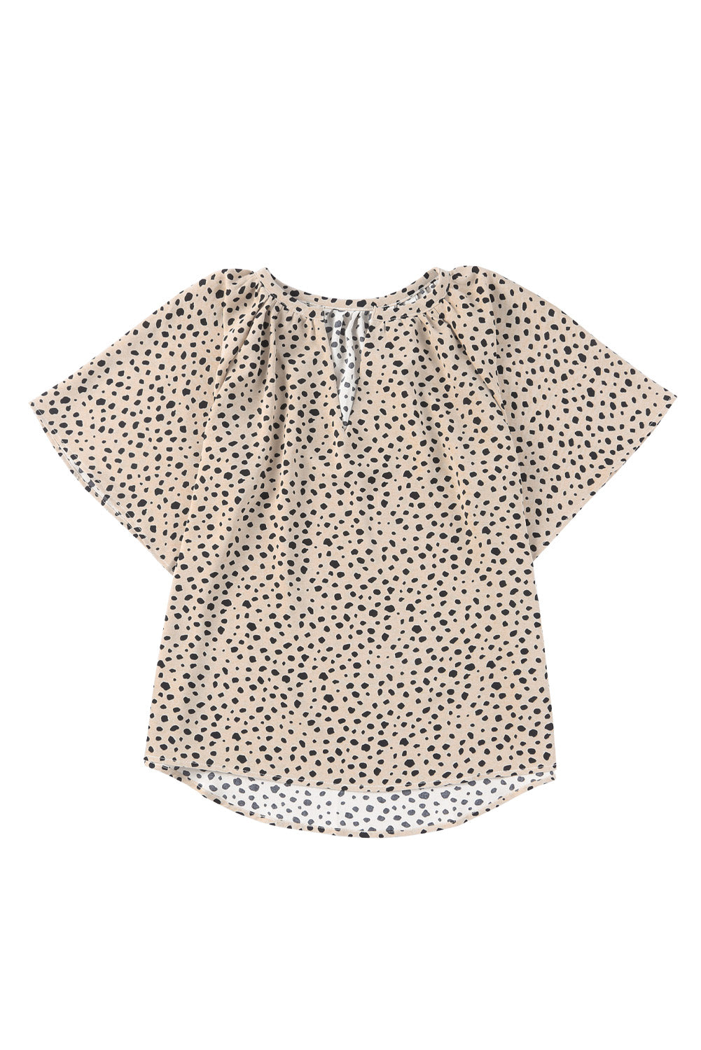 Leopard Notch V Neck Wide Sleeve Blouse