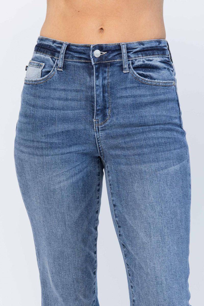 High Waist Straight Leg Jeans with Wide Cuff