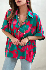 Green Abstract Print V Neck Blouse