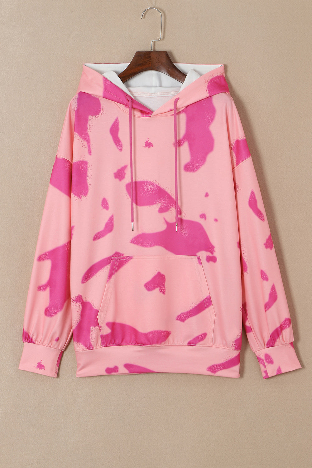 Amicg Blossom Tie Dye Kangaroo Pocket Drawstring Hoodie