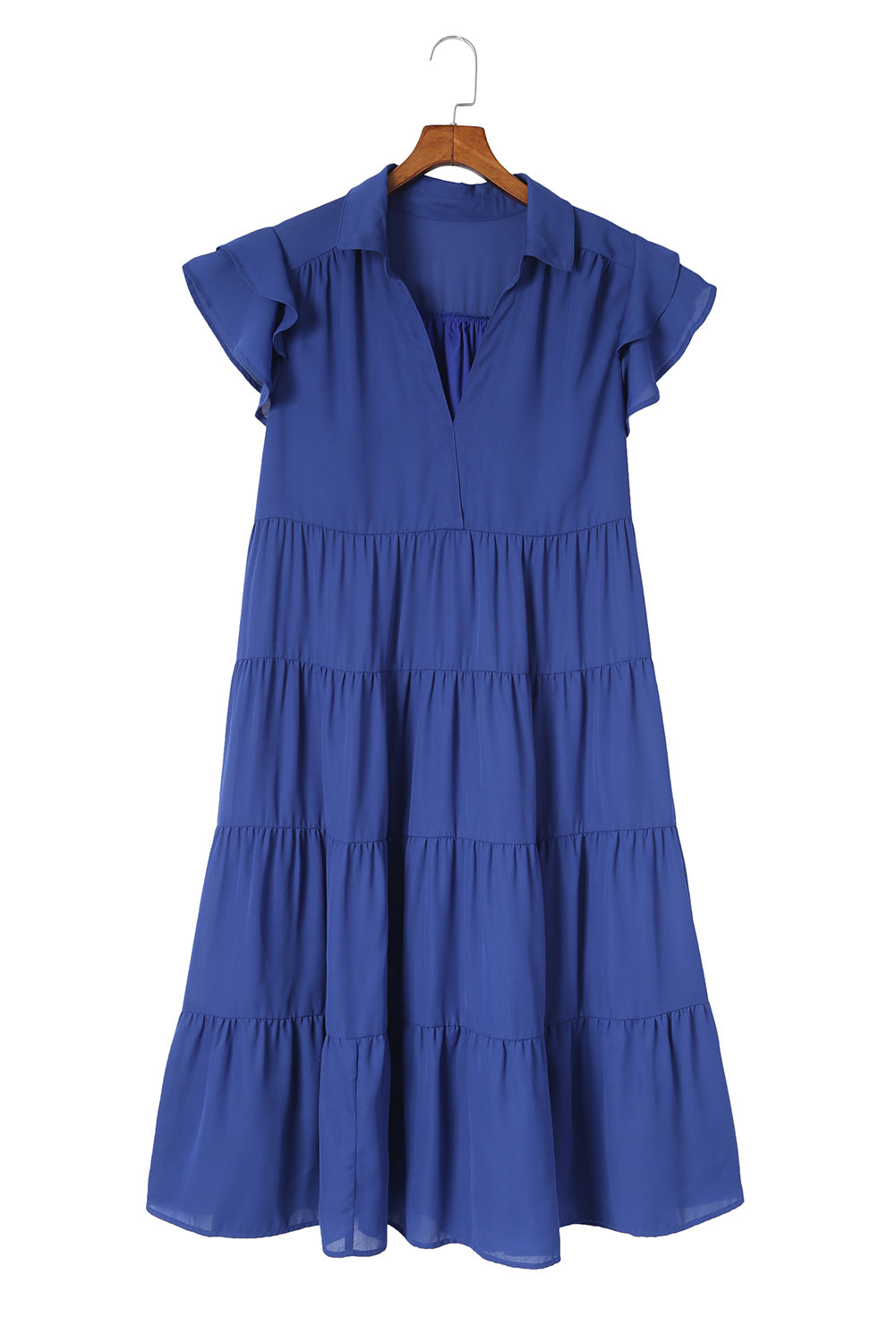 Blue Plus Size Ruffled Tiered A-line Midi Dress