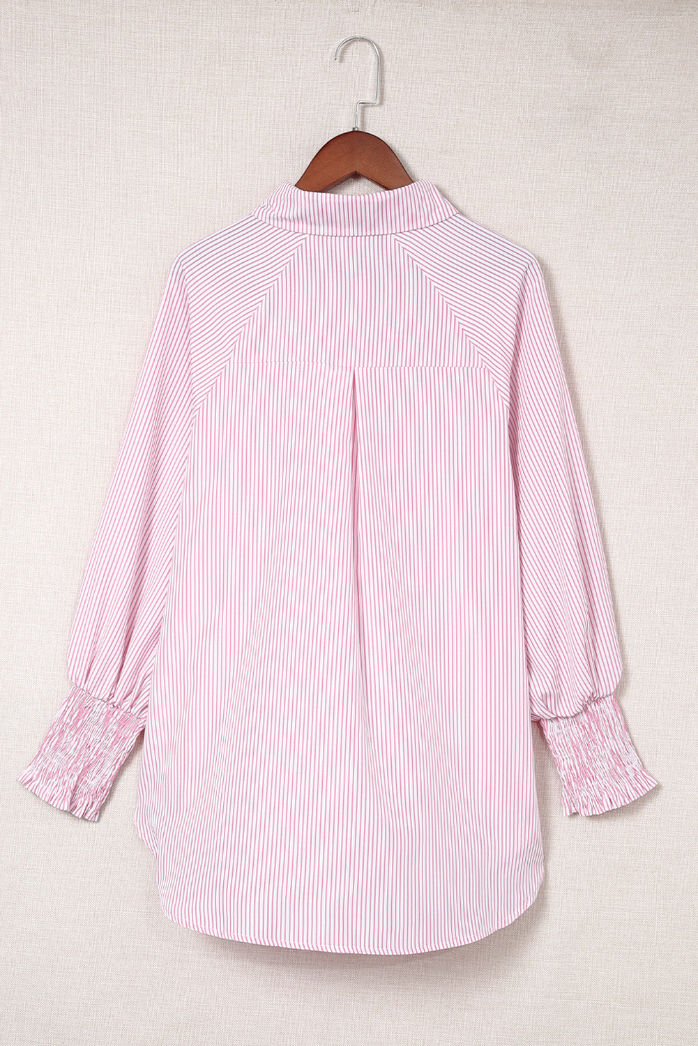 Smocked Cuffed Striped Boyfriend Shirt with Pocket