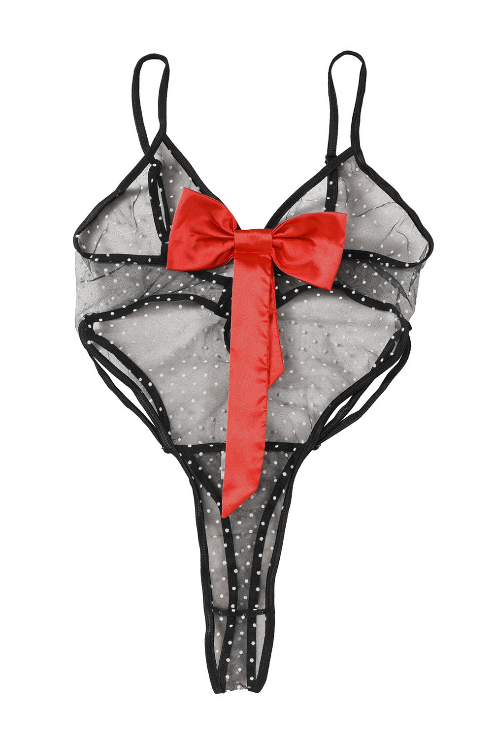 Black Bow Knot Polka Dot See-through Teddy Lingerie