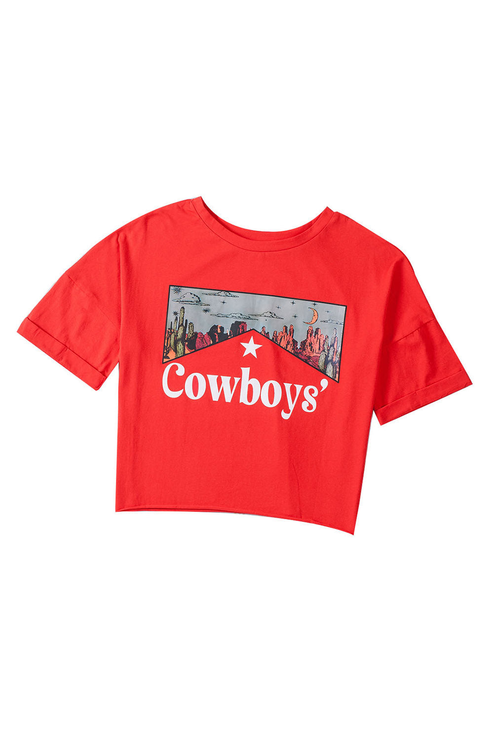 Red Cowboys Graphic Crew Neck Short Sleeve Tops