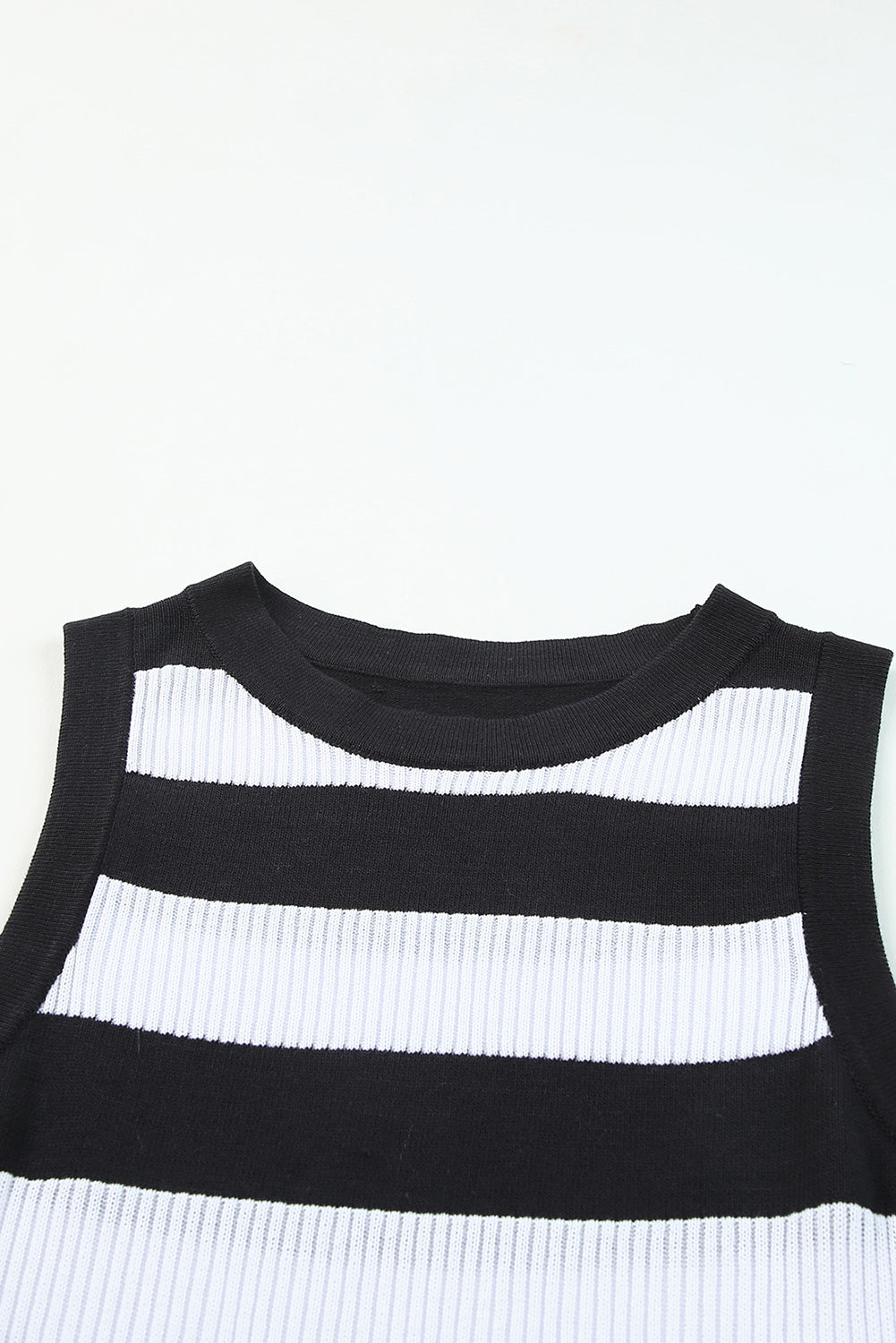 White Striped Print Knitted Tank Top